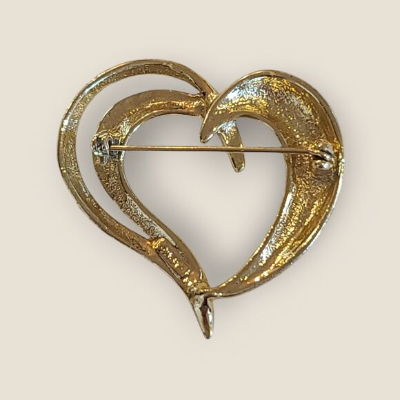 Vintage AJC Gold Tone Double Heart Brooch Pin 80s 90s Estate - Picture 3 of 8